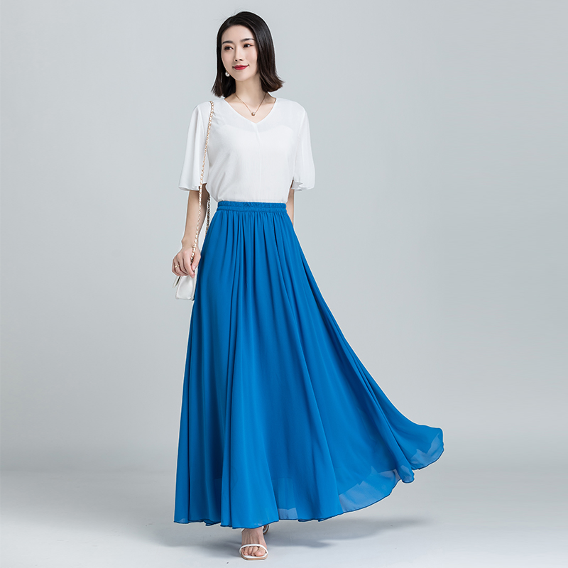 2021夏季蓝色雪纺半身百搭纱裙高腰显瘦优雅半身裙