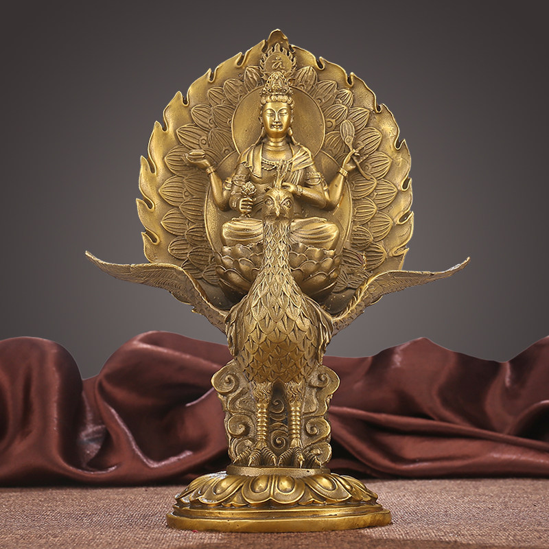 全铜孔雀大明明王菩萨佛像摆件凤凰佛母密宗摆件