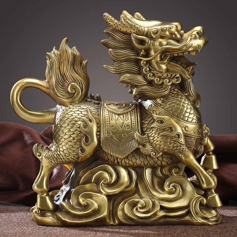 精工纯铜招财麒麟摆件一对送子火麒麟办公室家居摆件