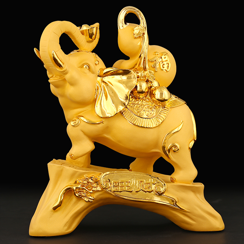 绒沙金招财大象摆件一对风水旺财纳福对象工艺品电视柜房间装饰品