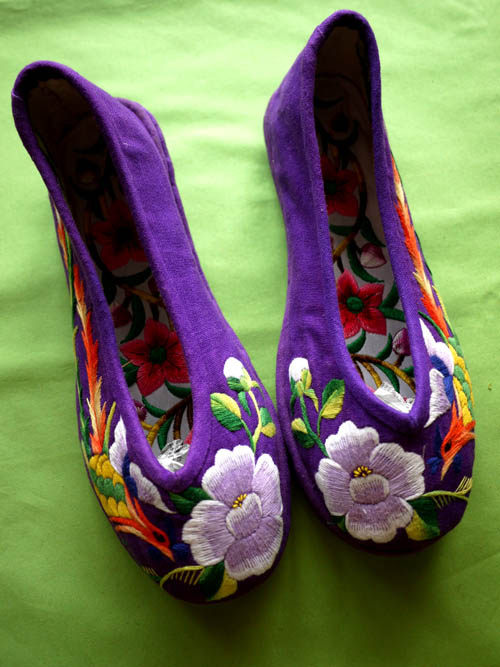 手工素果制作绣花鞋千层凤穿牡丹紫色布鞋