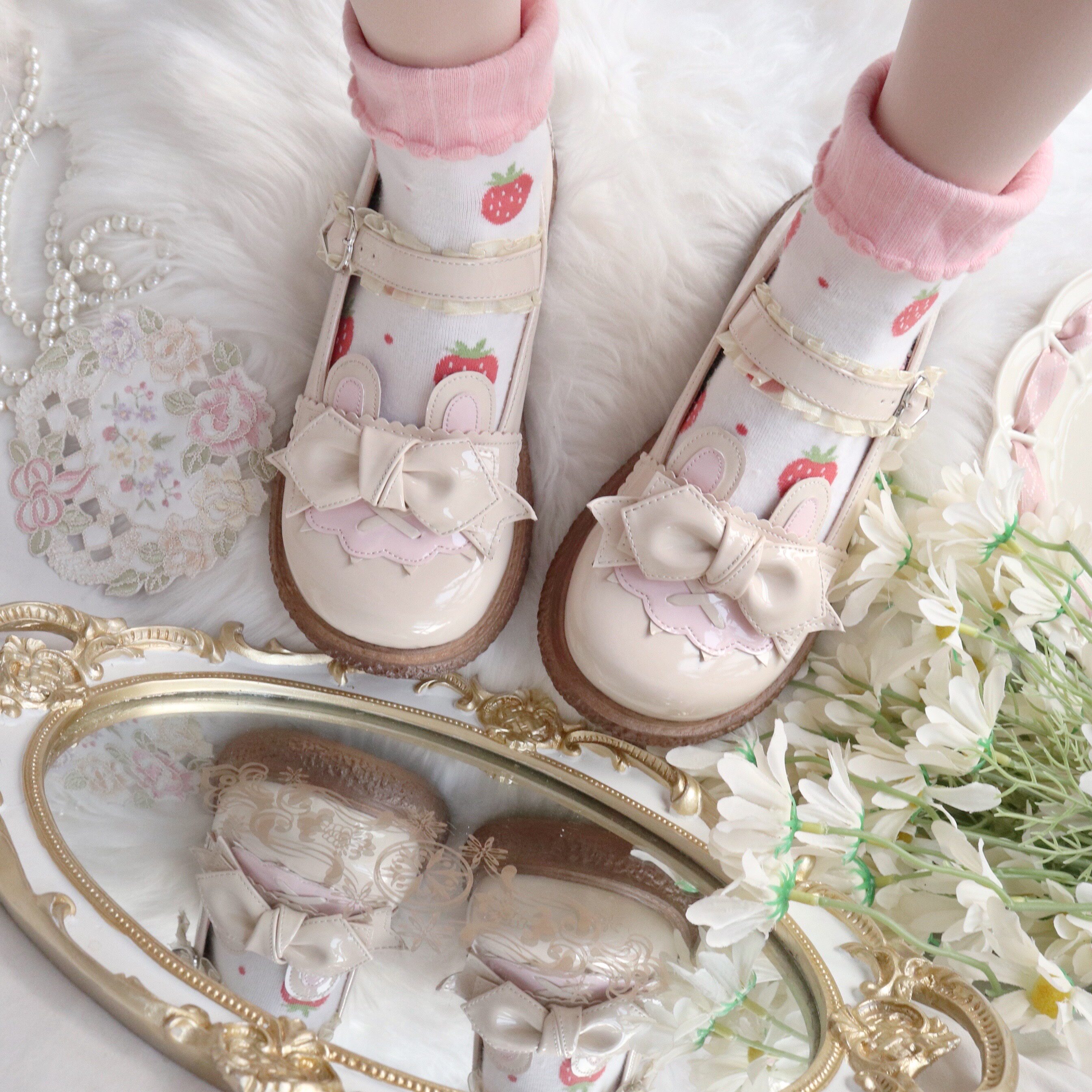 现货彼尔原创lolita可爱jk蝴蝶结鸳鸯百搭大头单鞋