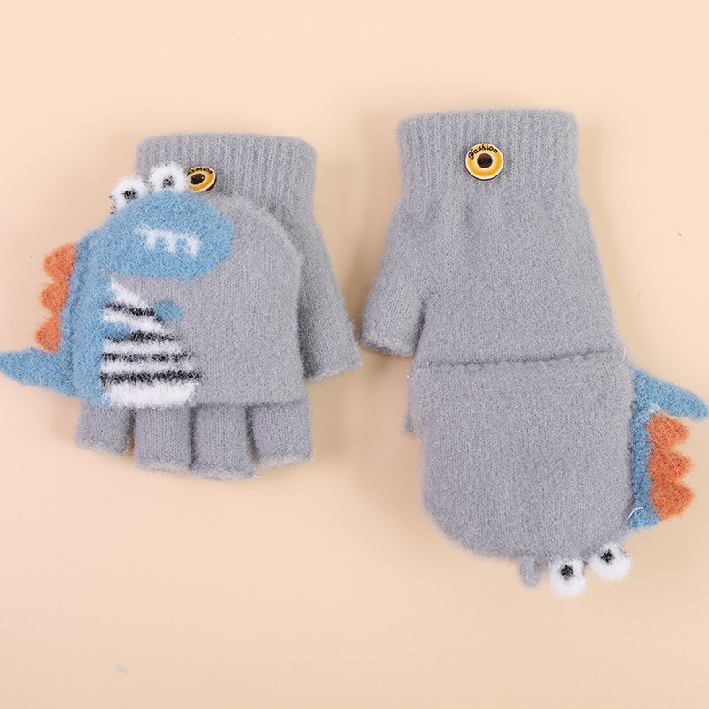 儿童冬季半指保暖幼儿园翻盖小童宝宝男孩子恐龙手套