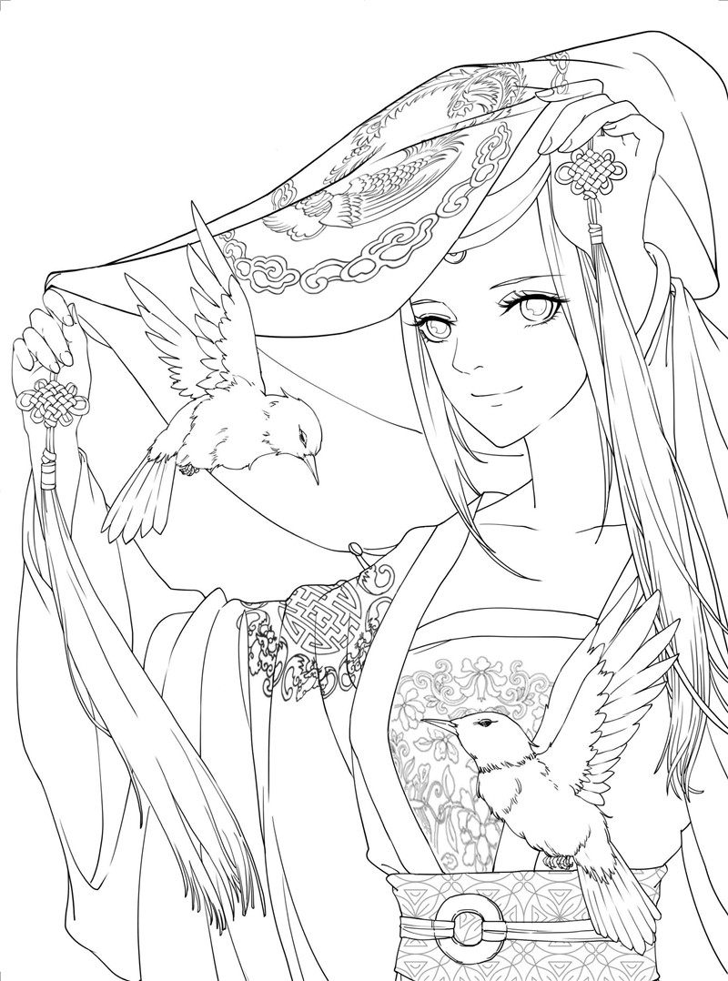 cg学院著彩铅涂色书古风美女填色画册黑白临摹线稿水彩马克笔上色减压