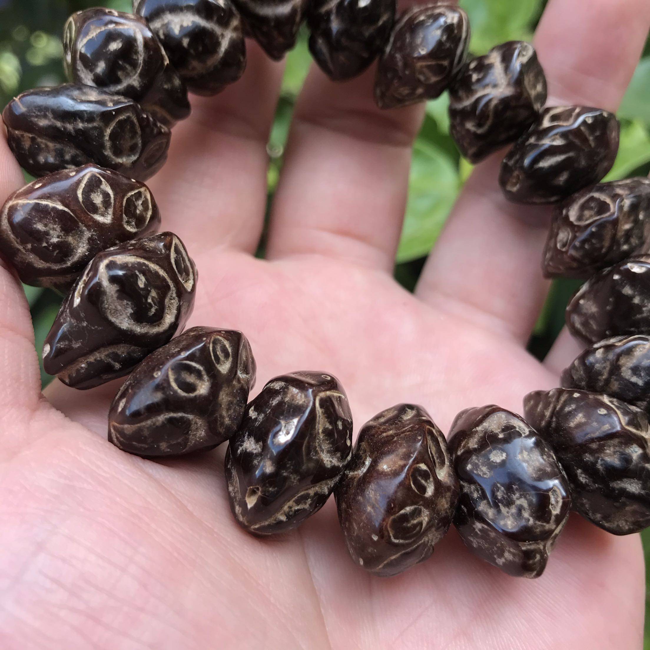 天然黑色天台莲台鬼脸菩提提子佛珠手串文玩手链