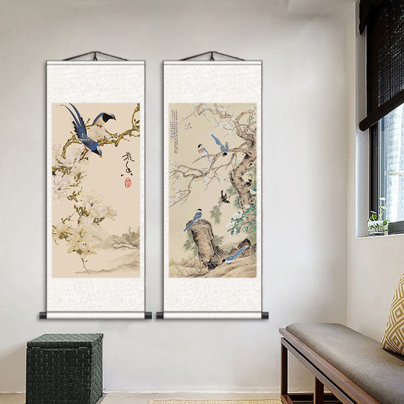 卷轴挂画中国国风字画装饰客厅古风古典绢丝国画