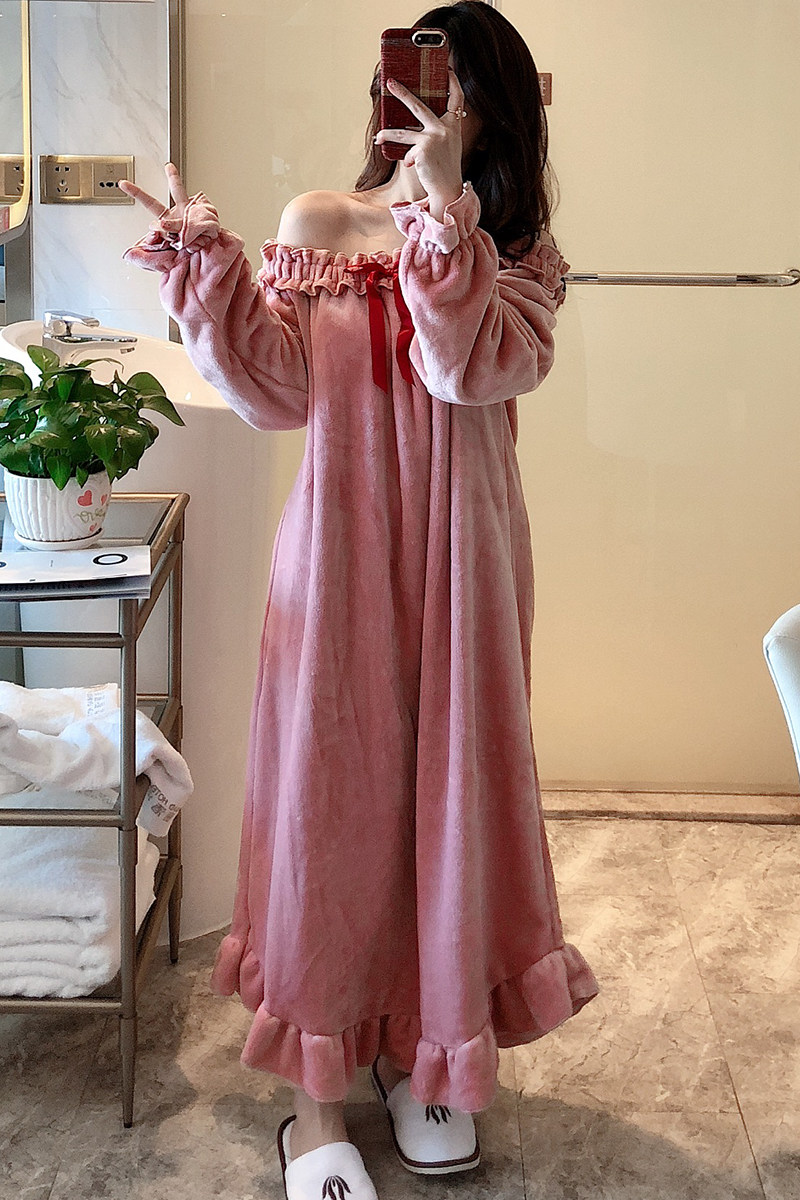 性感睡衣女士春秋秋冬季珊瑚瑚绒加厚保暖韩版睡裙