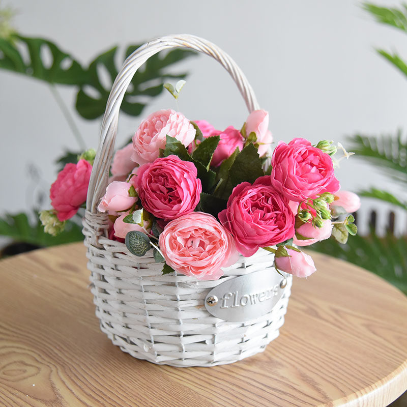 花篮装饰藤编插花手提篮子送礼鲜花竹编木质花篮