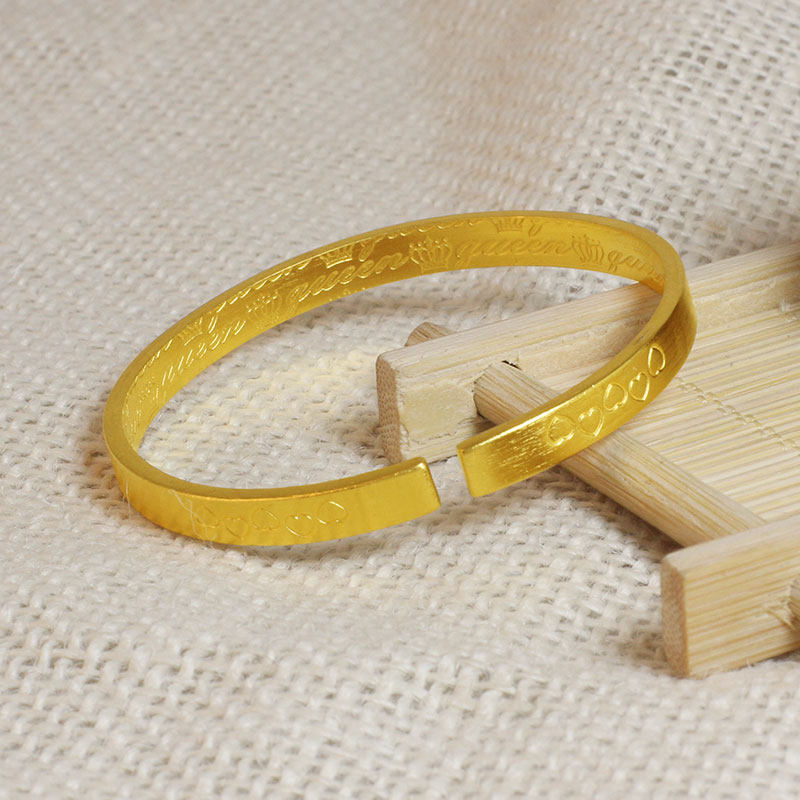 实心心纯黄金开口手镯女细心心相印9999足金包银手镯