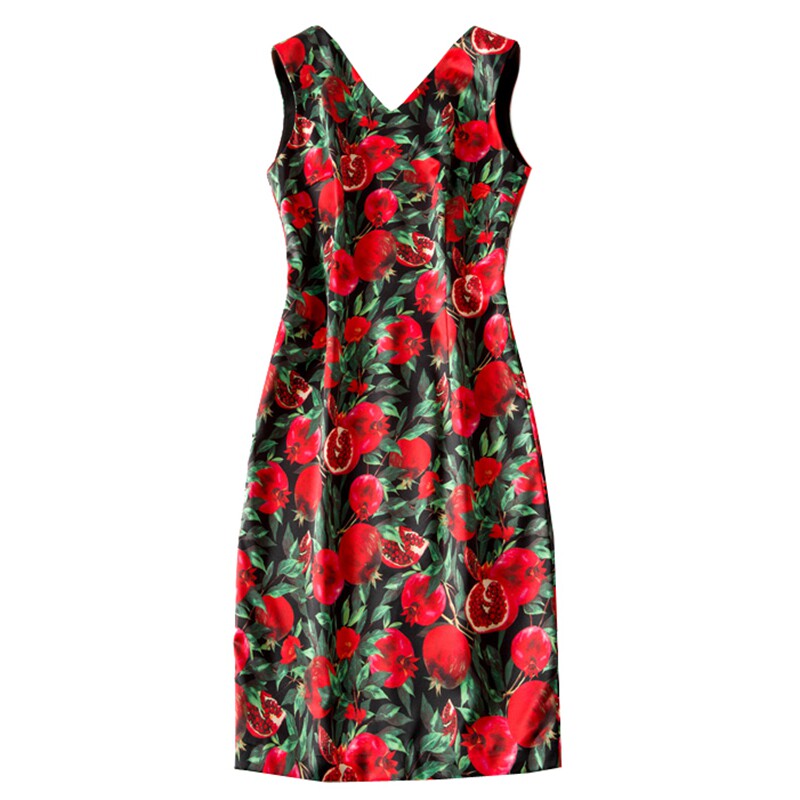 气质时尚轻熟2022年夏季新款显瘦女装石榴印花连衣裙