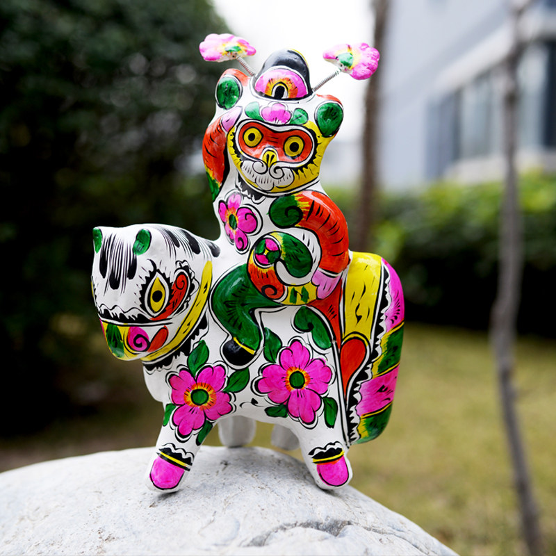 泥塑中朴凤翔陕西礼品民间手工彩绘马上封侯泥人