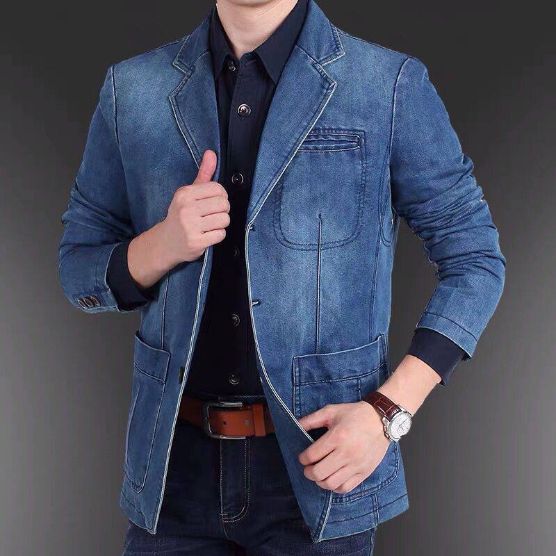 西装战地小西大码宽松中年韩版男士男外套牛仔西服