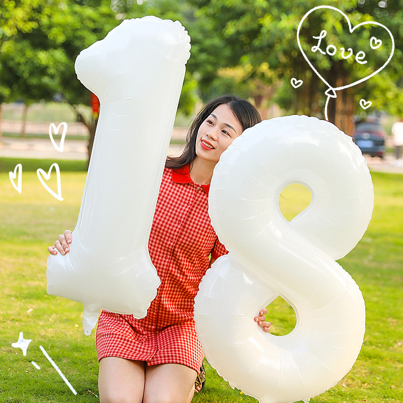 ins白色40寸大号数字气球野餐装饰儿童宝宝气球