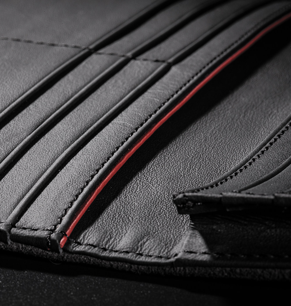 alcantara翻毛手工编织钱包男长款超薄对折钱包