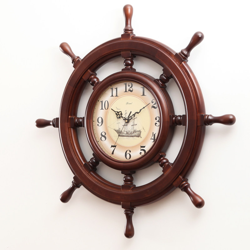 大号船锚船舵钟表现代创意实木挂钟客厅办公室挂钟