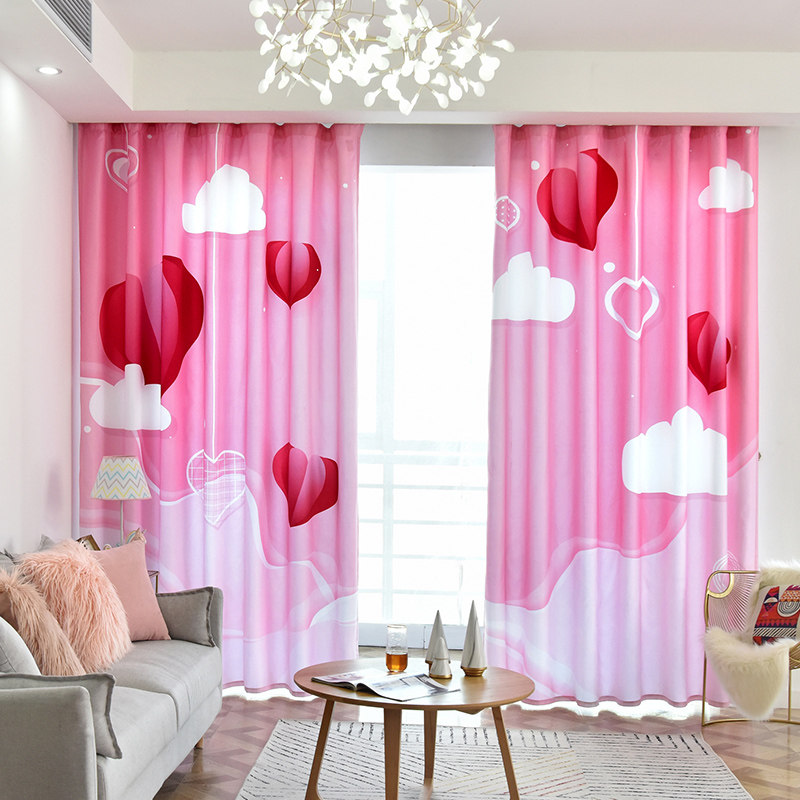 窗帘定制制成品气球粉红少女北欧ins卧室飘窗定制窗帘