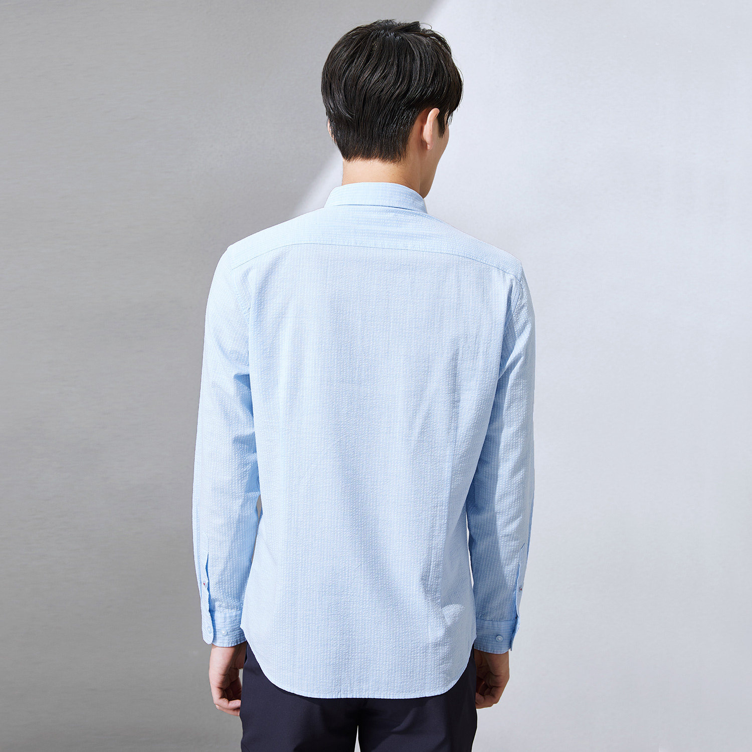 hla海澜之家隐约条纹休闲衬衫透气泡泡布舒适舒适衬衫