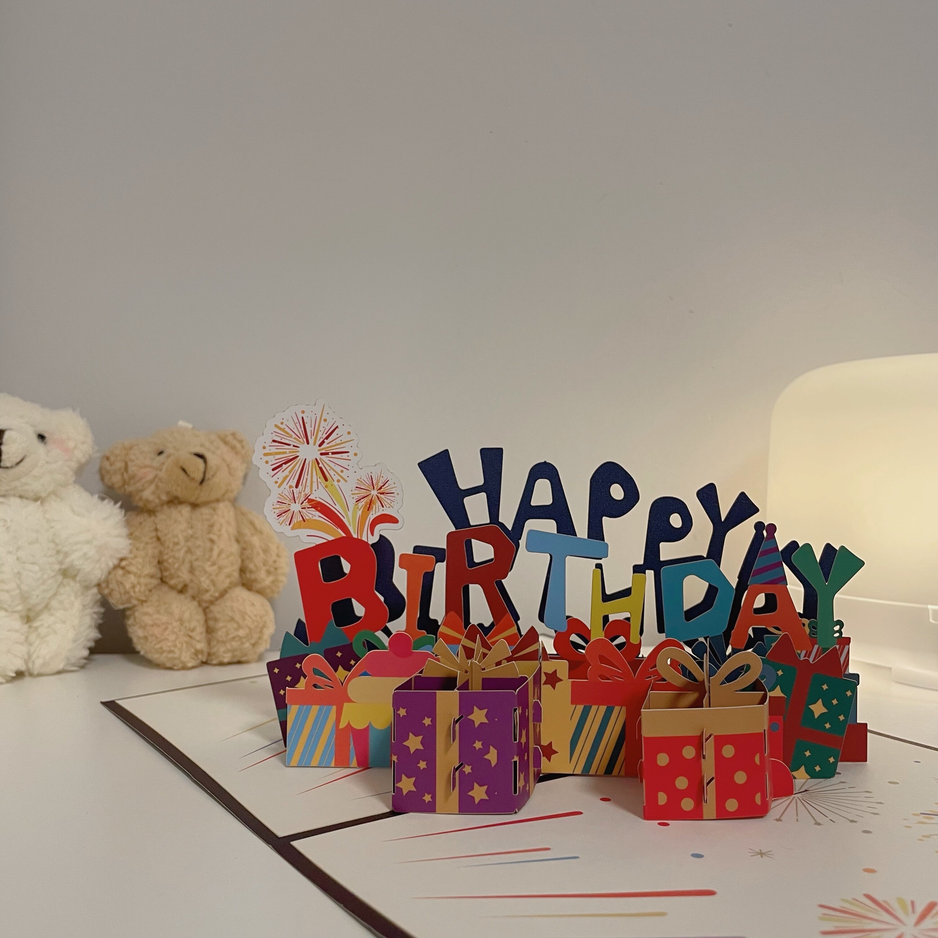 可爱生日贺卡可写祝福语生日礼物信封小熊旋转木马图案贺卡