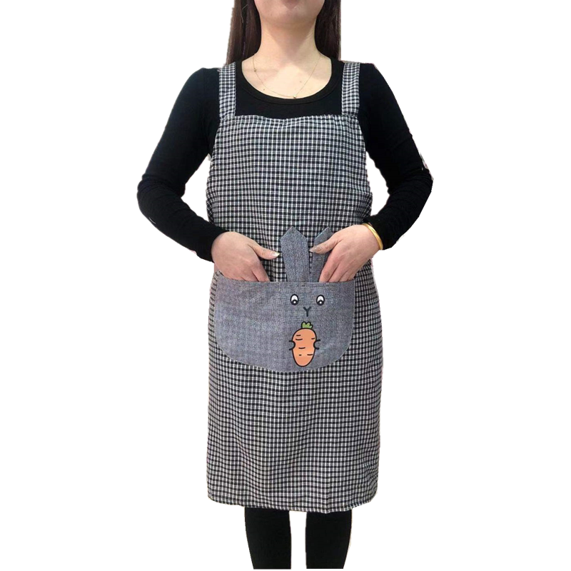 纯棉棉布格子围裙女家家用厨房油污做饭罩衣围裙