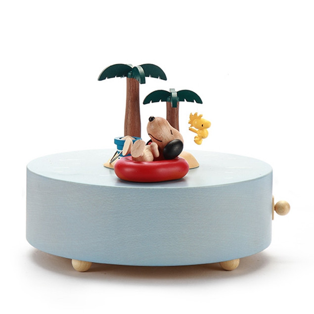 jeancard木质史努比沙滩音乐盒卡通八音盒圣诞儿童男女音乐盒