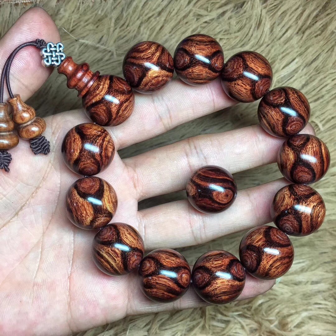 海南黄花梨手串男20mm鬼脸鬼眼对眼老料手串佛珠瘤疤手链女男女款