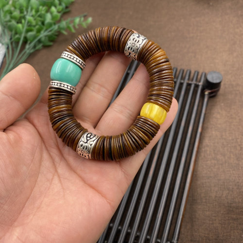 珠手串藏民把玩包浆回流老件牦牛超薄药片文玩手链