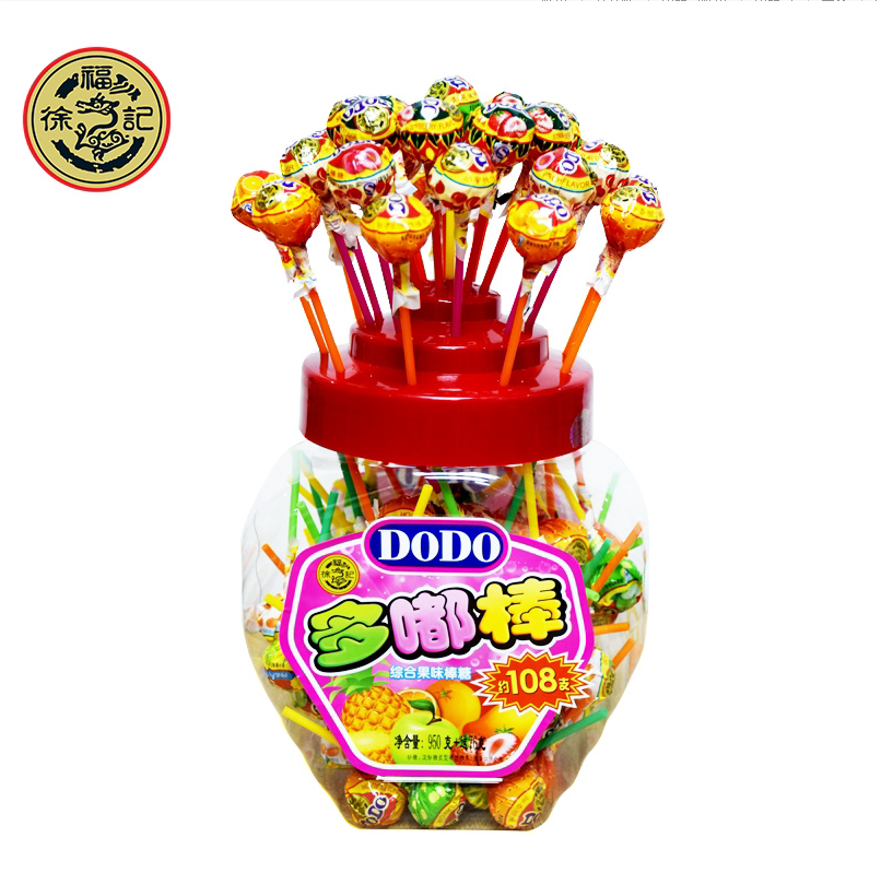 徐福记棒棒糖多嘟综合果味108支1桶多省包邮糖果