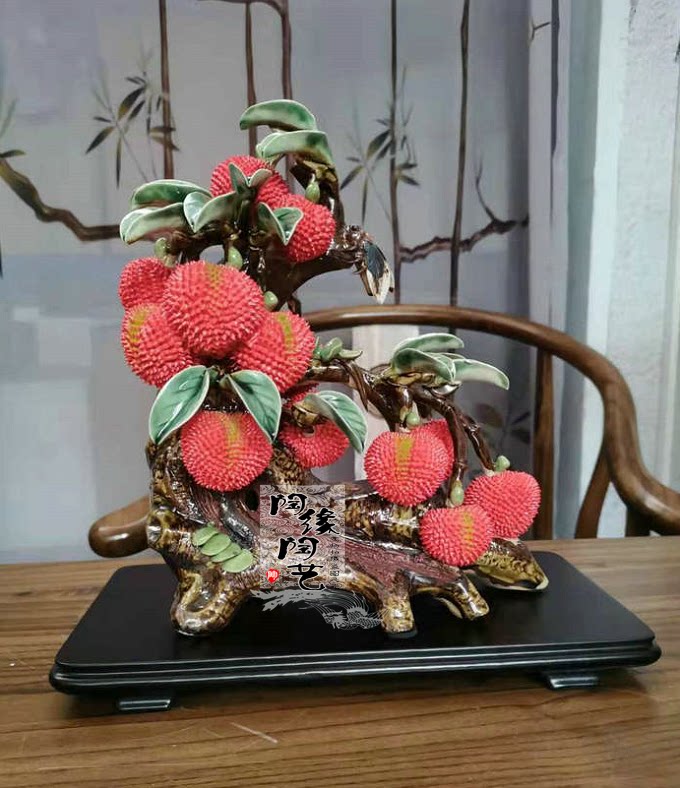 陶瓷陶瓷工艺工艺品石湾公仔荔枝摆件满堂红装饰摆件