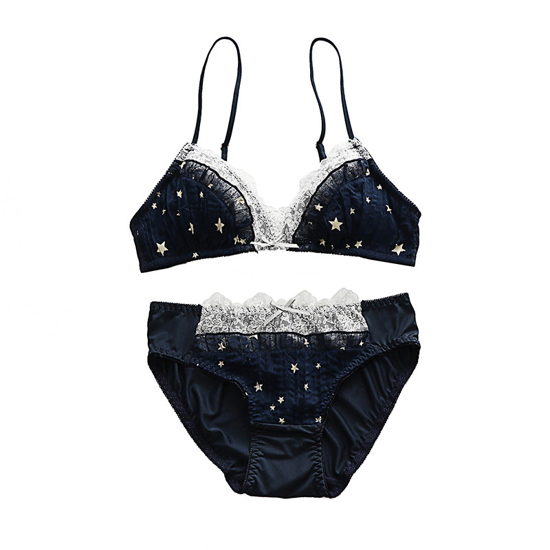 【文胸套装】日系甜美小清新文胸套装烫金星星雪纺可爱少女学生内