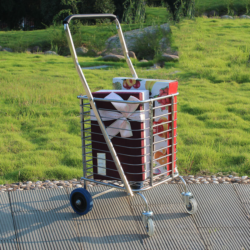 不锈钢大号买菜购物车便携携手拉车可折叠推车老年人便携购物车