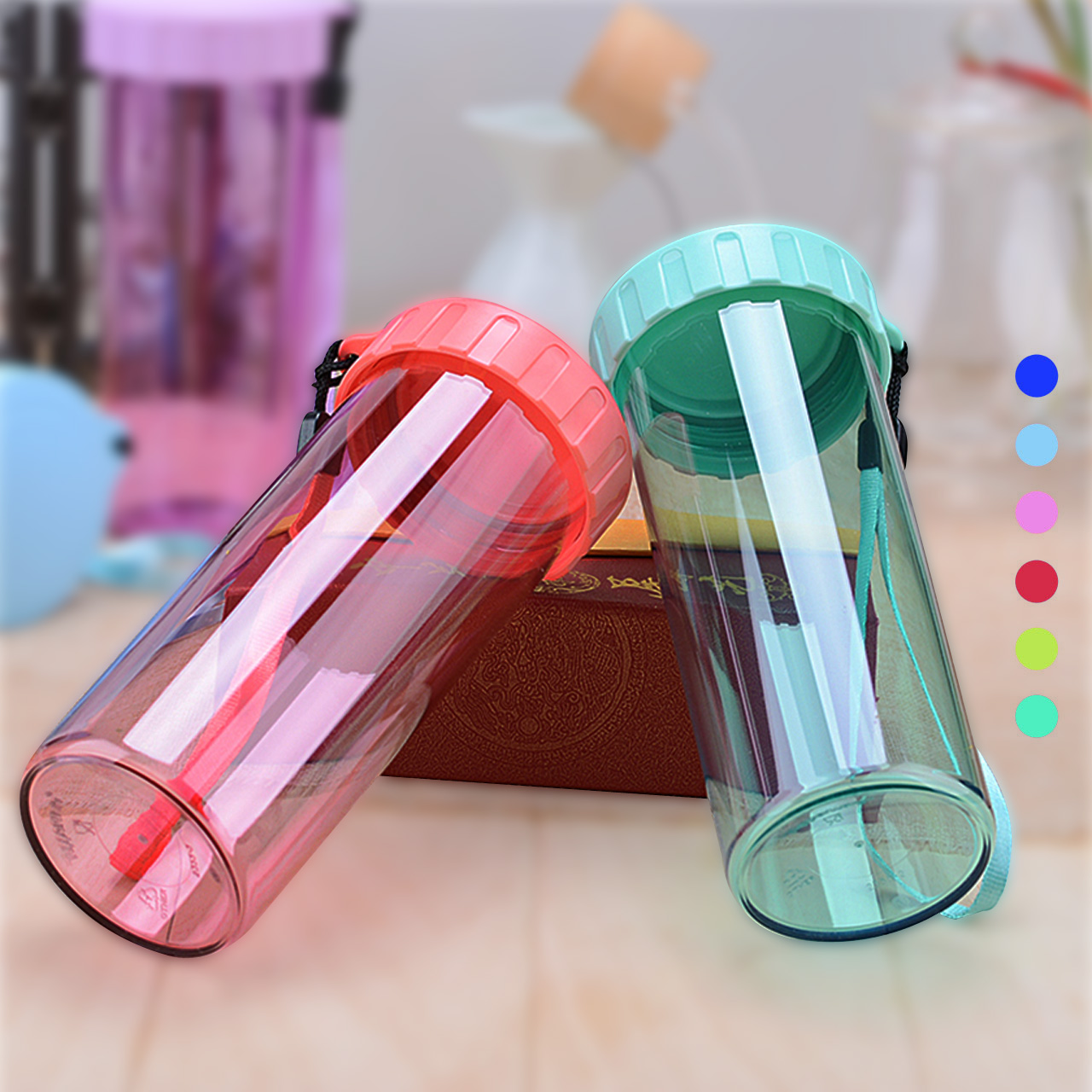 特百惠莹彩水杯430ml塑料杯子学生便携透明创意塑料防漏柠檬茶杯