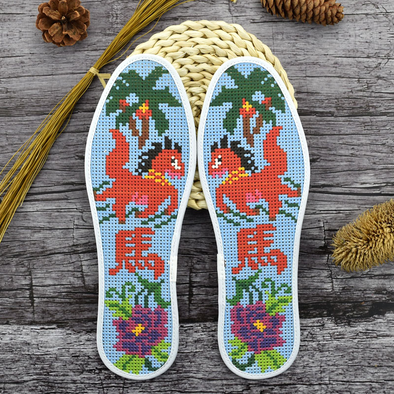 鸿运玫瑰纯棉印花七层绣花手工十字绣马手工生肖半成品鞋垫