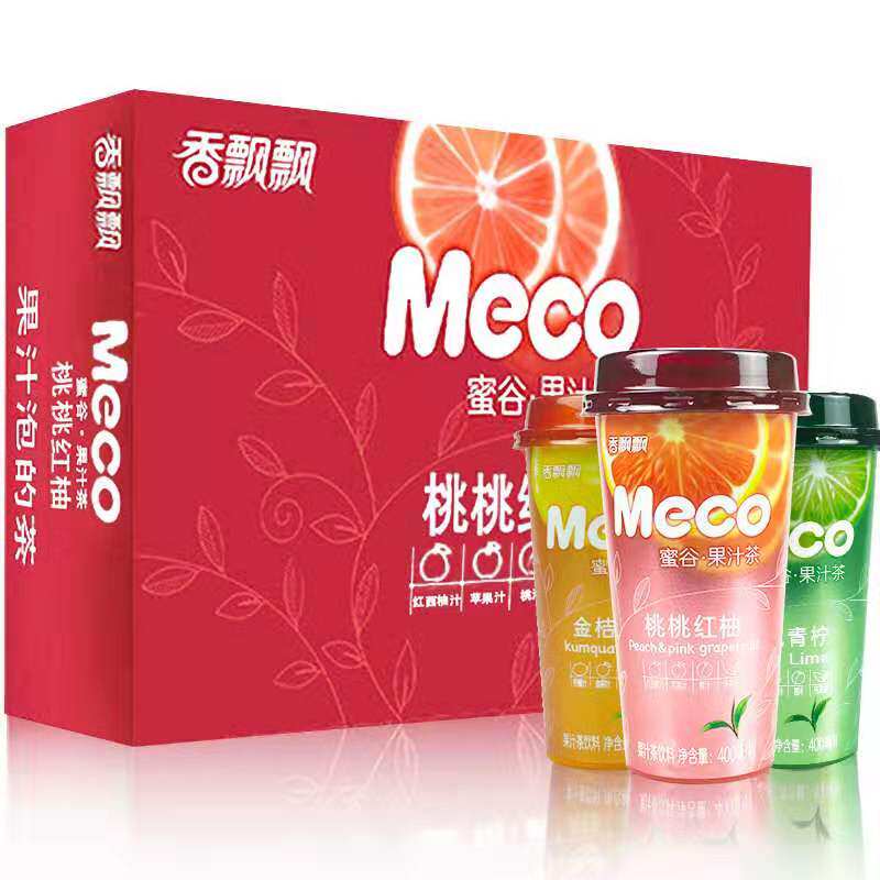 香飘飘meco果汁樱桃莓莓桃桃红柚泰式青柠400ml15茶饮料