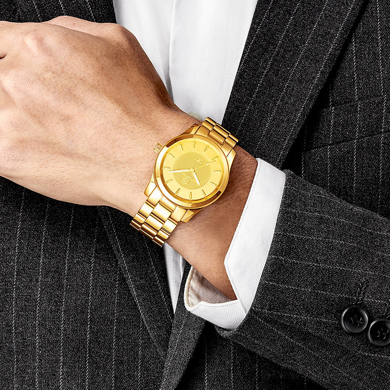 金表摩门正品纯金表盘24k麒麟足金石英真黄国产腕表