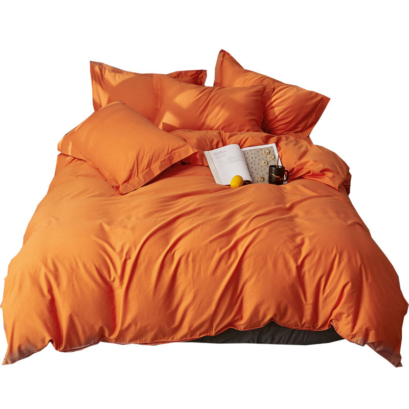 爱马欧风被套纯棉橘色橙色ins北欧夏季全棉床品套件