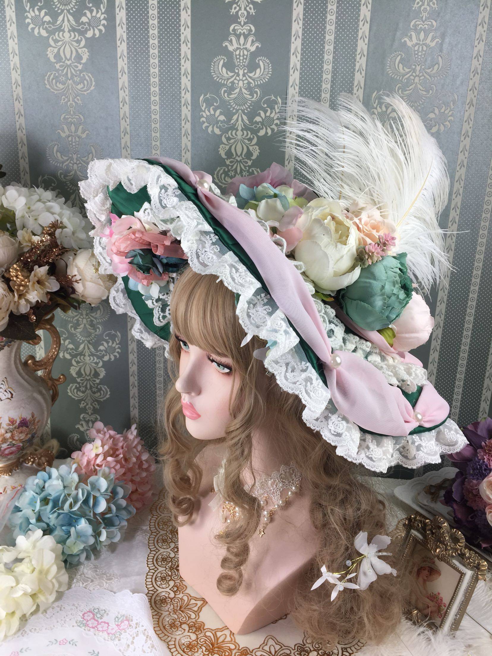 原创一夜物语正品lolita头饰华丽扁帽洛可可礼帽lolita洛丽塔配饰小物