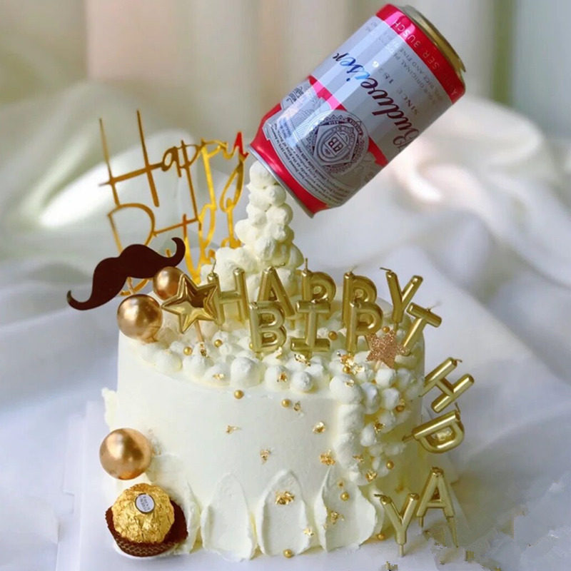 男士啤酒瓶蛋糕装饰摆件易拉罐倒酒泡沫情景生日节日装扮用品