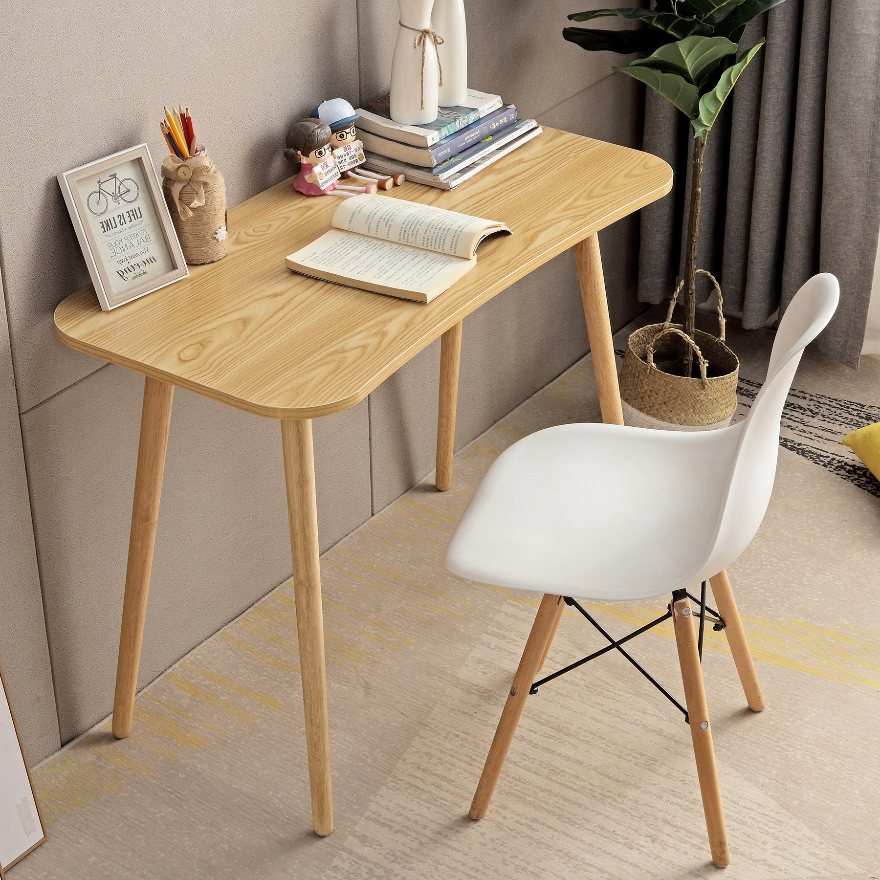 北欧实木简易电脑桌现代简约经济型租房家用卧室学生电脑桌