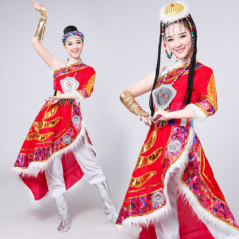 新款藏族舞蹈服藏袍舞台表演服饰蒙古西藏少数民族演出服装成人女