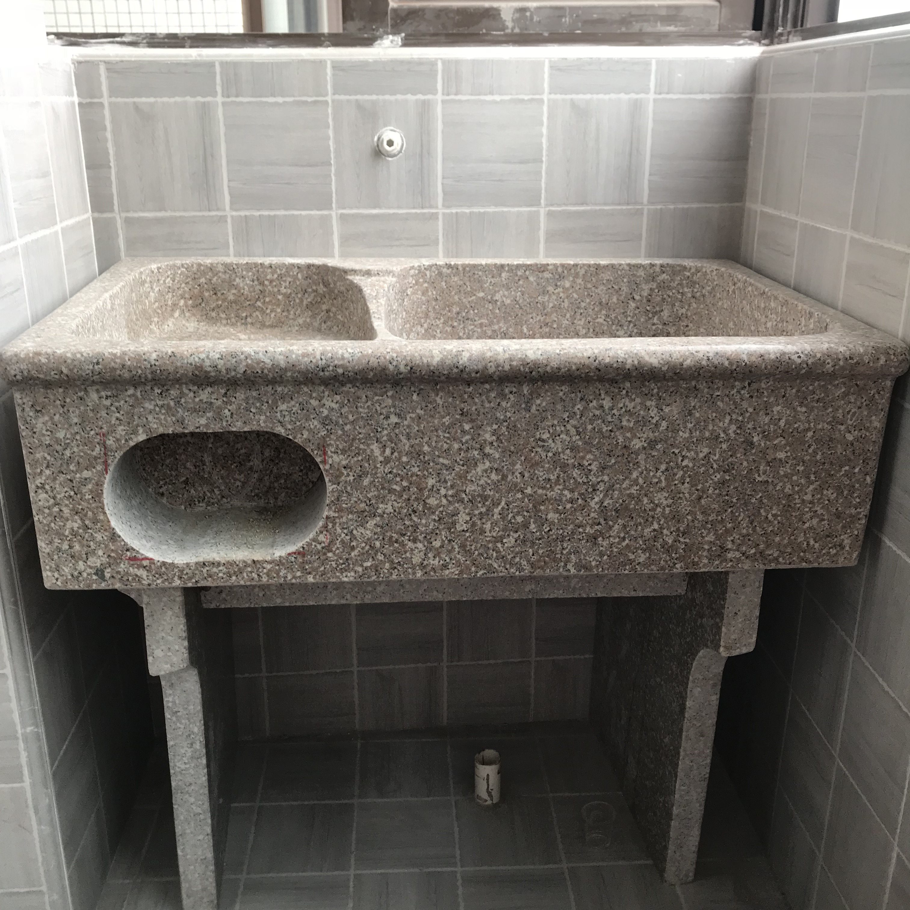 大理石洗衣池阳台水槽家用带搓衣板整石连体定做石头户外洗衣台