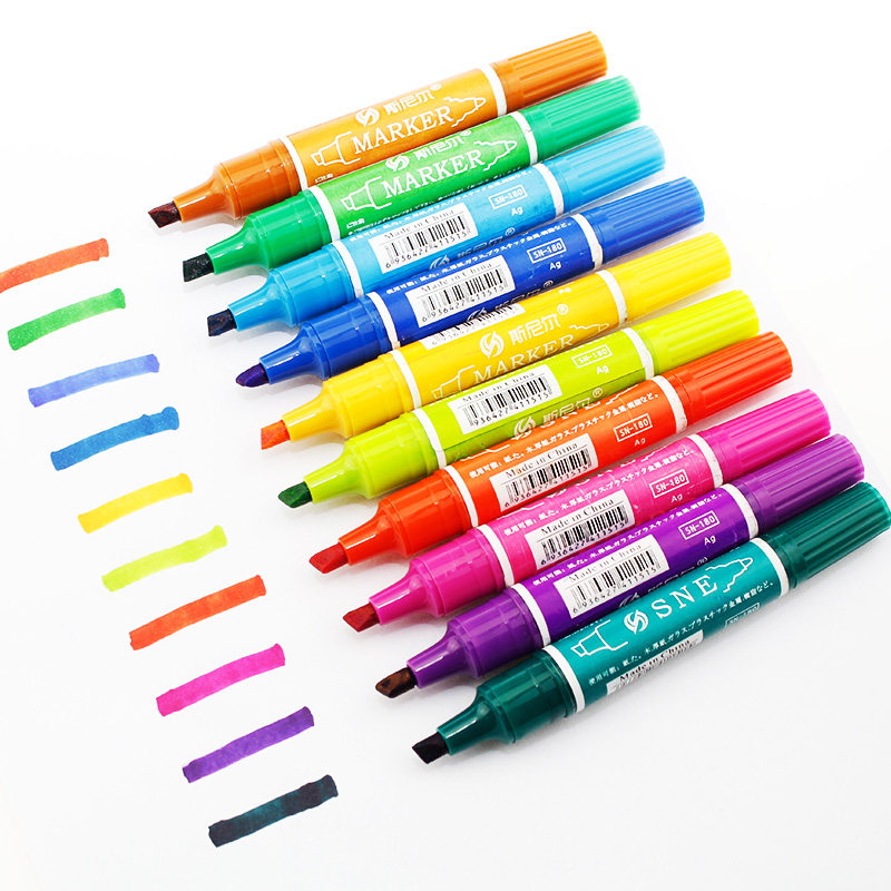 斯尼尔记号笔12色24色油性笔大双头彩色记号笔粗双头马克笔pop笔
