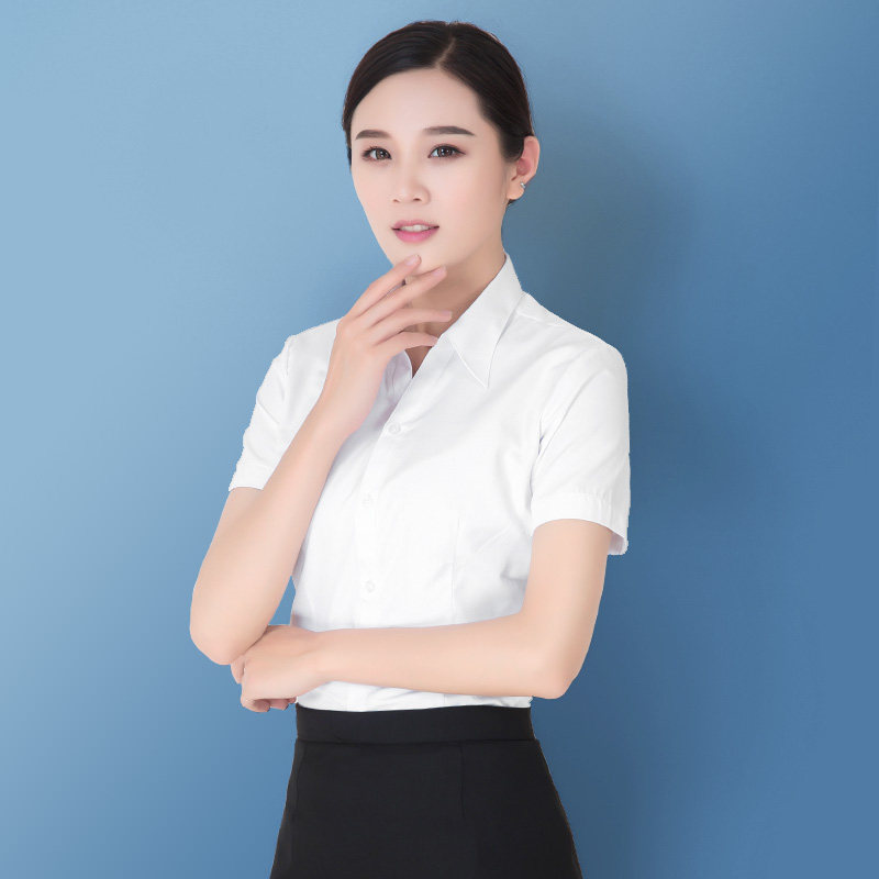 夕夕九木夏季白衬衫女短袖职业v领修身工作商务正装衬衣女装ol