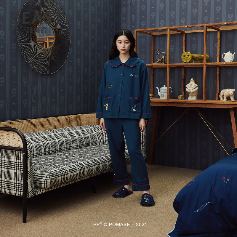 爱地球thebeast野兽派小王子系列磨毛棉条条纹家居服睡衣