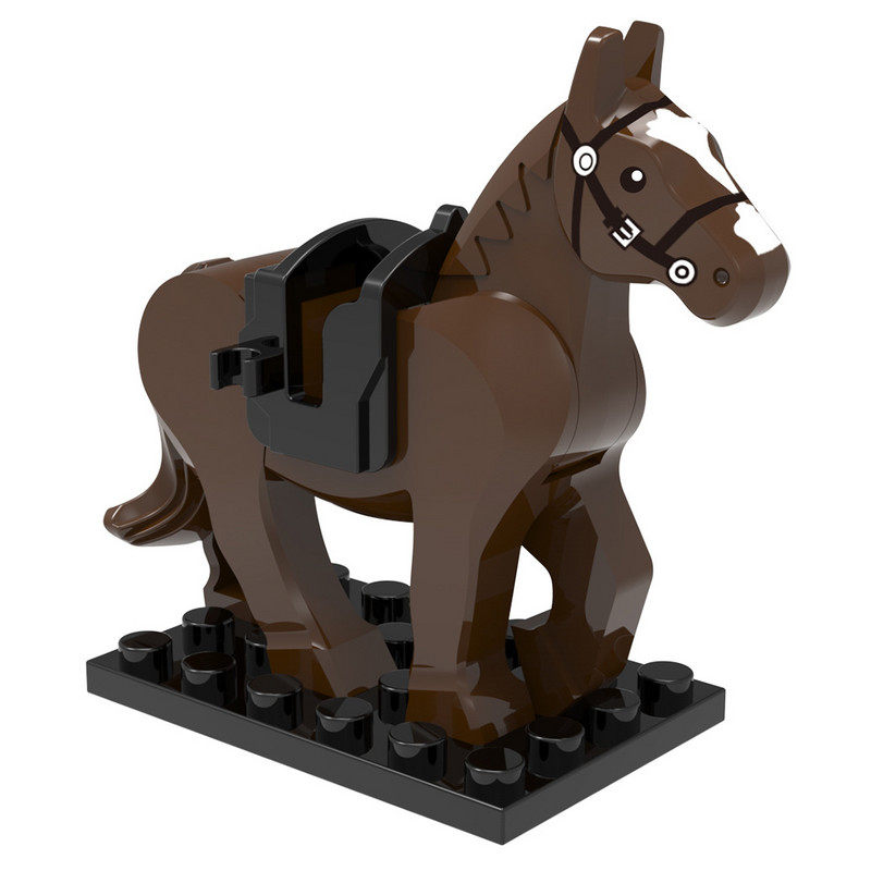 白色黑色棕色马匹战马拼装装人第三方积木马鞍建构