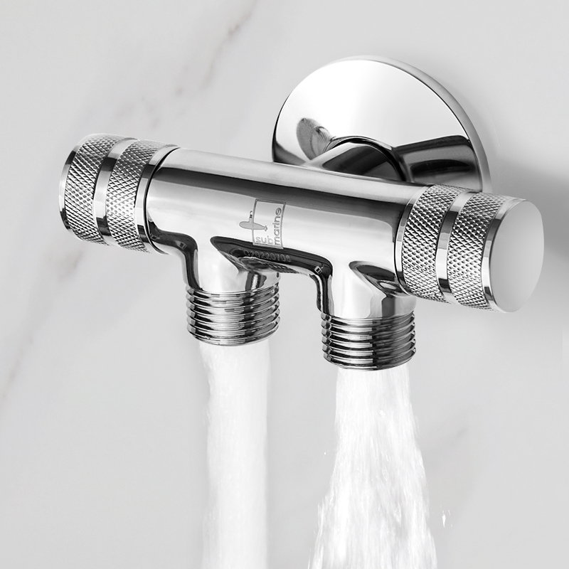 潜水艇八字马桶水阀全铜分流量出水开关三通二出角阀