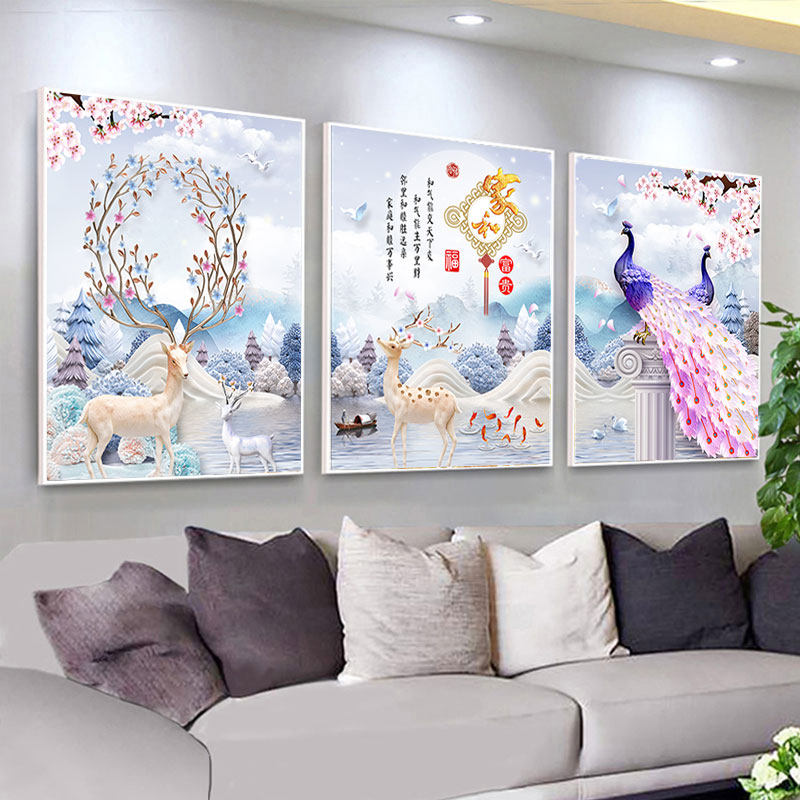 2021新品钻石画客厅沙发三联画满钻水晶水钻点钻十字绣砖石大画