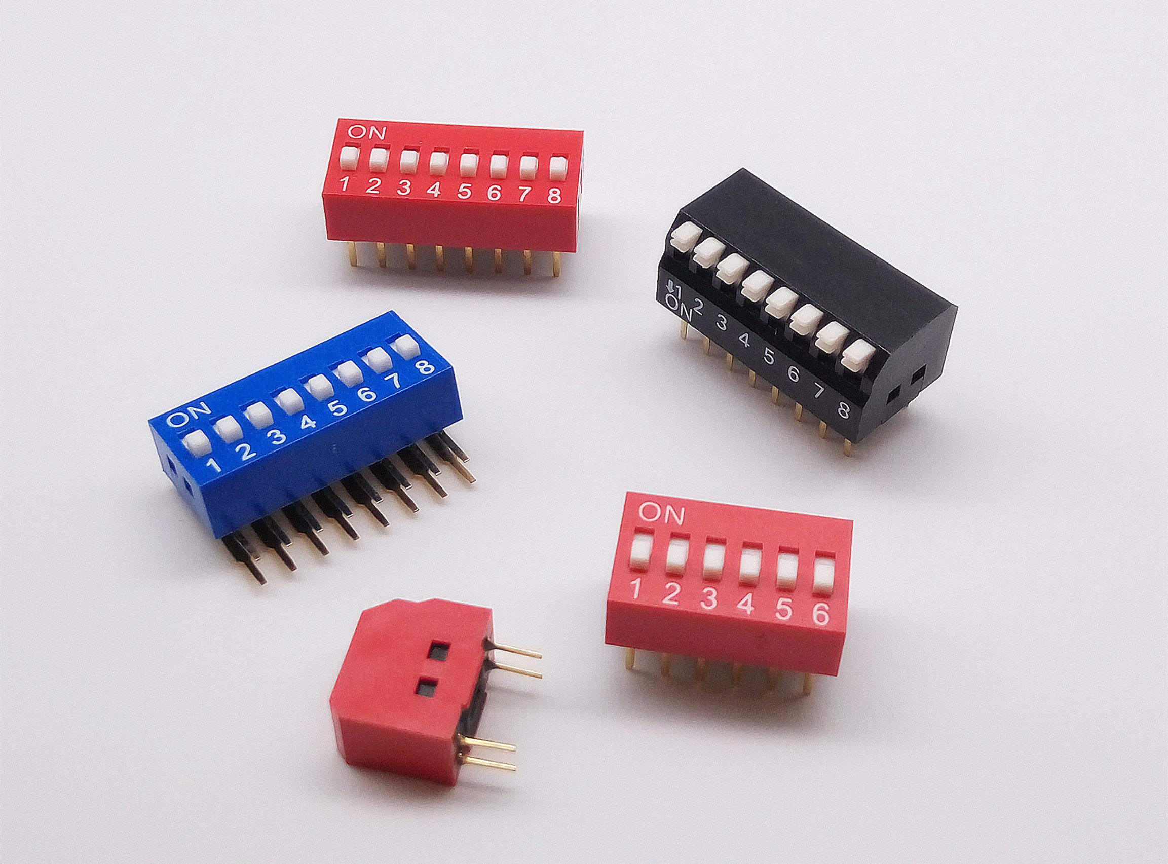台湾进口拨码开关工控开关2.54mm2/4/6/8位直角侧拨红色拨码开关
