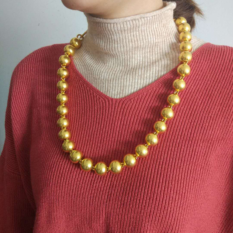 金包银链子送礼首饰黄金百搭圆珠光面大金佛珠项链