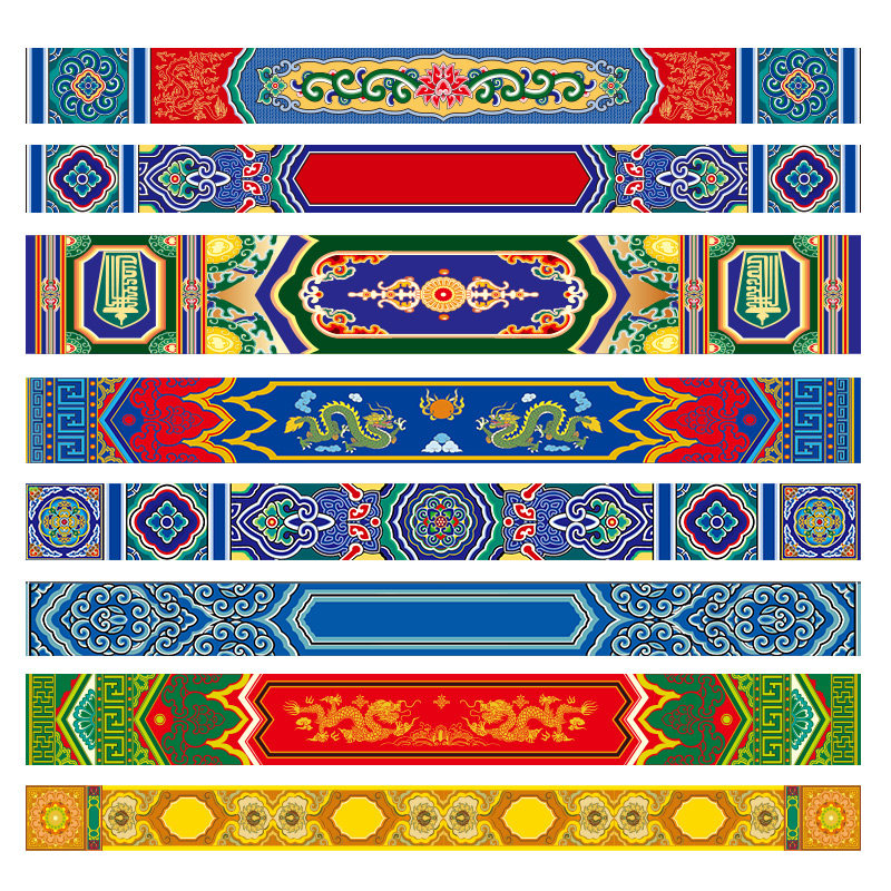 中式墙纸无缝房梁吊顶宗教寺庙壁纸横梁壁画皇宫花纹酒店饭店彩绘