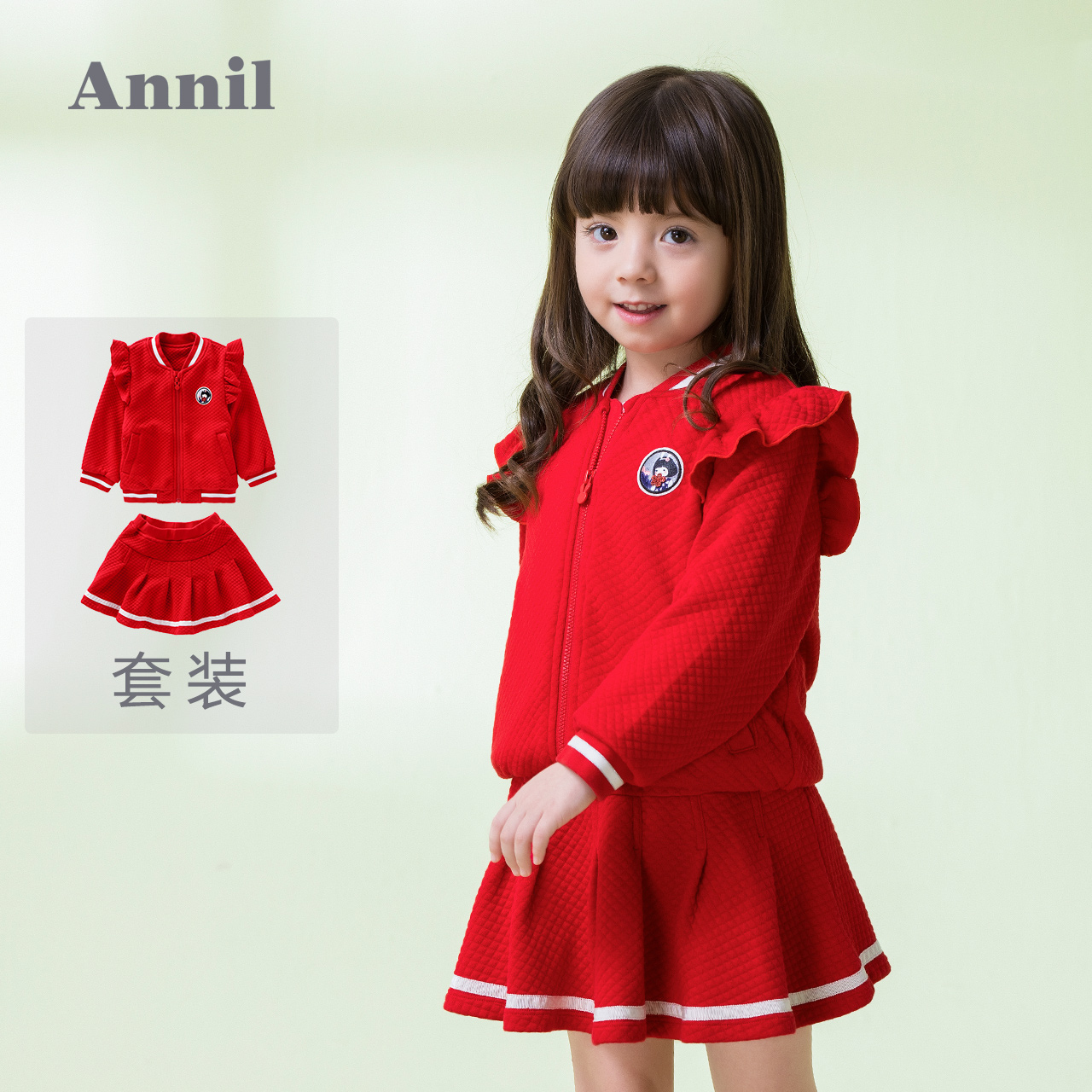 安奈儿童装女小童运动套装经典学院风2019春装新款宝宝时尚裙子装